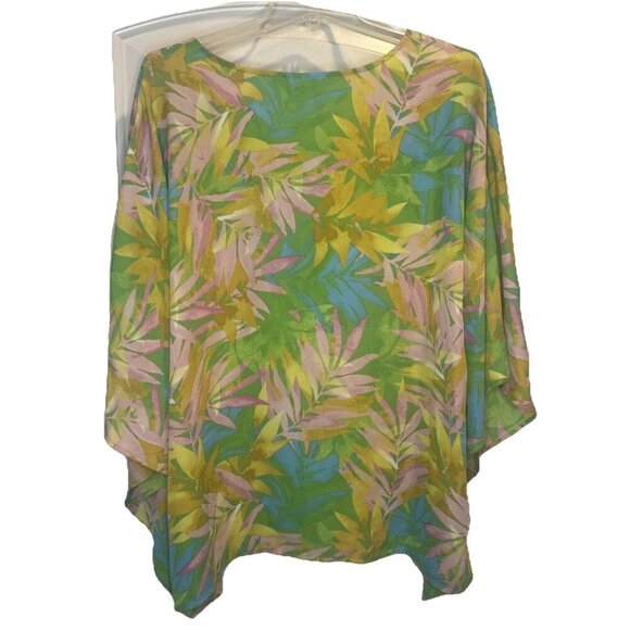 Belle Kim Gravel Woven Colorful Tropical Poncho Top Size L Hawaii Vacation - Picture 3 of 7
